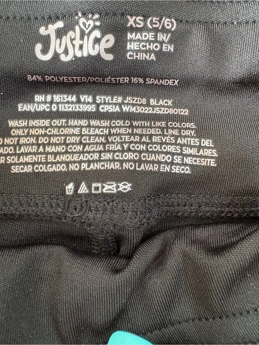 Justice Black Leggings with Pale Gold 'Gymnast' Script and Side Loop Detail